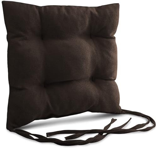 MG Design Stuhlkissen 40x40 cm Dunkelbraun - Stuhlkissen mit Bändern, Steppkissen, Bodenkissen - Sitzkissen für Gartenstuhl, für Indoor und Outdoor, Outdoor Stuhlauflage als Stuhl Kissen
