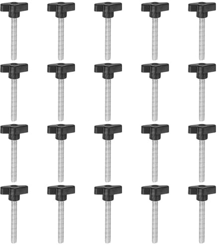 QUARKZMAN 20Pcs Vis de Serrage Étoile M8 x 50mm Filetage Mâle Plastique Boutons de Goujon en T Poignées Filetées en T Serrage Manuel Vis à Oreilles, Noir