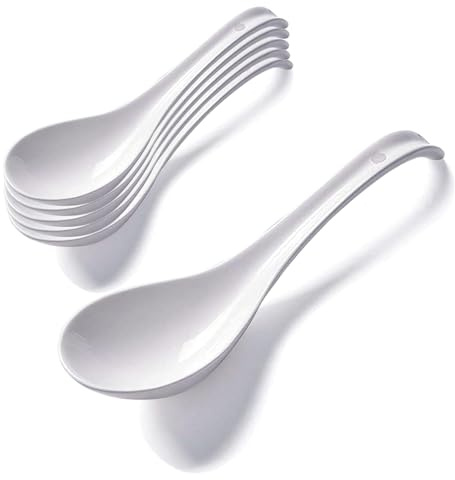 Btrquedo 6.75in Ceramic Soup Spoons Set of 6, Japanese Soup Spoons, Asian Soup Spoons, Chinese Soup Spoons for Noodles, Dumpling, Miso, Pho, Wonton