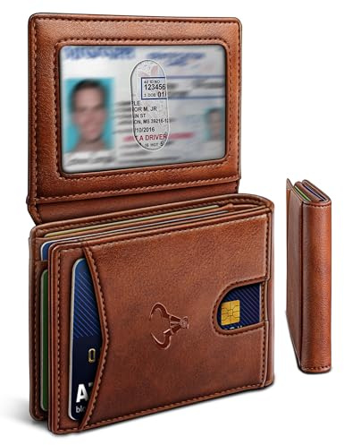 BULLIANT Men Wallet, Slim Leather Wallet Front Pocket Card Holder Gift For Men 11 Slots RFID Blocking