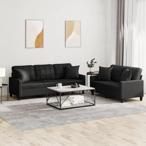 Gecheer Set di Divani 2 pz con Cuscini Nero in Similpelle