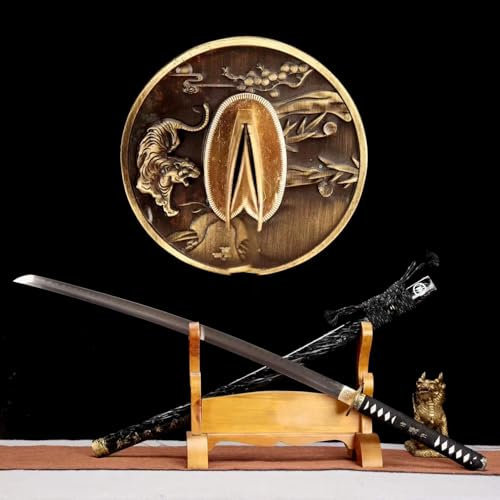 100cm Samurai Schwert mit Naturholzscheide,T10-Stahl Klinge mit Brennmuster,Handgefertigtes Katana für Kendo,Cosplay,Dekor,Geschenke,Sammeln,Ausstellen,Kampfsport,Weihnachten,Halloween,Maskerade