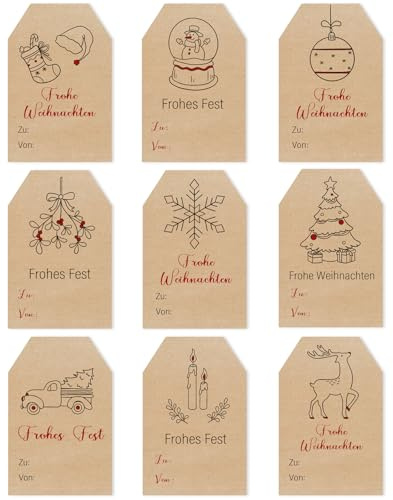 Aufkleber Weihnachten, 96 Stück Kraftpapier Weihnachtsaufkleber, Selbstklebende Weihnachtsetiketten, Weihnachtsgeschenke Sticker Etiketten für Geschenkverpackung, Weihnachtsdekoration, 5 x 7.6cm - b