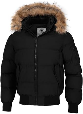 PITBULL Herren Stepp-Winterjacke mit Abnehmbarer Kapuze Burnt Männliche Winter-Steppjacke Winter-Steppjacke Kapuze mit Fell S