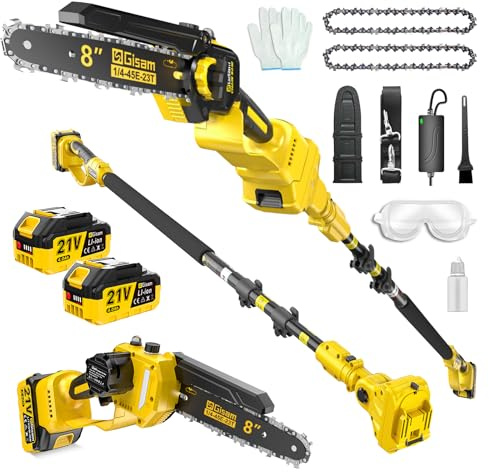 2-in-1 Electric Pole Saws for Tree Trimming,8 Mini Chainsaw Cordless with Extension Pole, 1000W Brushless Motor,Auto Oiling,15.58 FT Max Reach Extension Pole for Outdoors Pruning with 2×Batteries