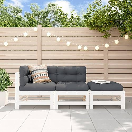 KTHLBRH 3-TLG. Garten-Lounge-Set mit Kissen Weiß Massivholz Outdoor-Möbel-Sets Gartenmöbel-Sets Balkonmöbel-Sets Terrassenmöbel-Sets für Terrasse, Garten, Balkon