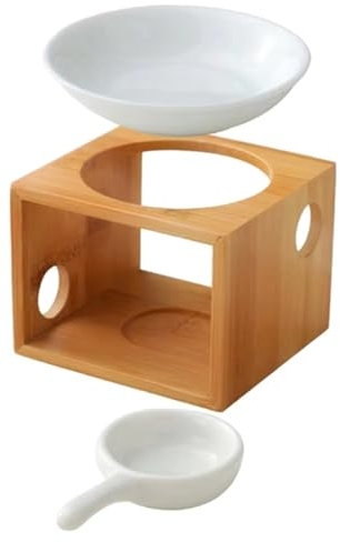 Soporte de madera para velas de té, calentador de derretir con cuenco de cerámica extraíble para aromaterapias