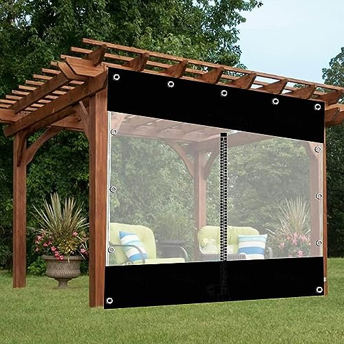 Pergola-Vorhang mit Reißverschluss, wasserdicht, transparent, Seitenwände, Regenteilung, Trennwand, 4 x 2 m, 0,3 mm dick, PVC-Abdeckfolie