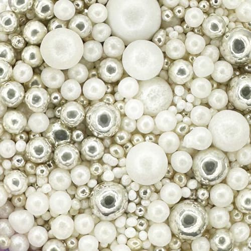 Scrumptious- Pearls Mix - Twinkle Mother of Pearl Xmas Cake Topper Sprinkles - 30g Edible Shimmer Ball Cupcake Decorations - For Weddings, Christenings & Parties