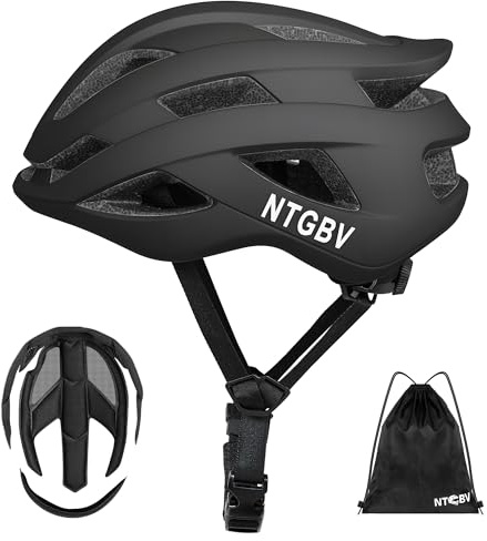 NTGBV Adult Bike Helmet for Men/Women with Helmet Bag 2Removable Moisture Liners Adjustable Dial Comfort Fit Lightweight Shockproof CPSC Safety Certified for Road/Urban-Commute/MTB Matte Black L