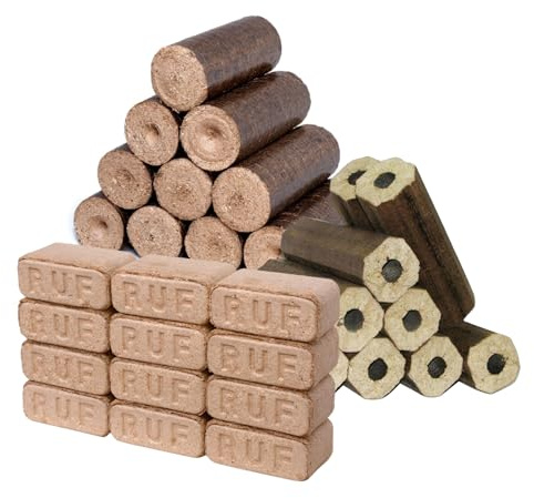 Set Holzbriketts 30 kg – RUF Buche, Pini-Kay Eiche, Nestro Eiche je 10 kg Verpackung – Hochwertige Kaminbriketts, Lange Brenndauer, wenig Asche, CO2-neutral – 3 Sorten Premium Brennstoffe