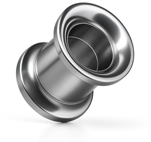 PIERCINGO® TITAN G23 Flesh-Tunnel PREMIUM TITANIUM Grad 23 Double-Flared Dünner Rand 1.2mm–32mm Ohr-Stecker Ohr-Tunnel Plug Schraub-Gewinde Piercing ASTM F136 Silber Poliert Dünn