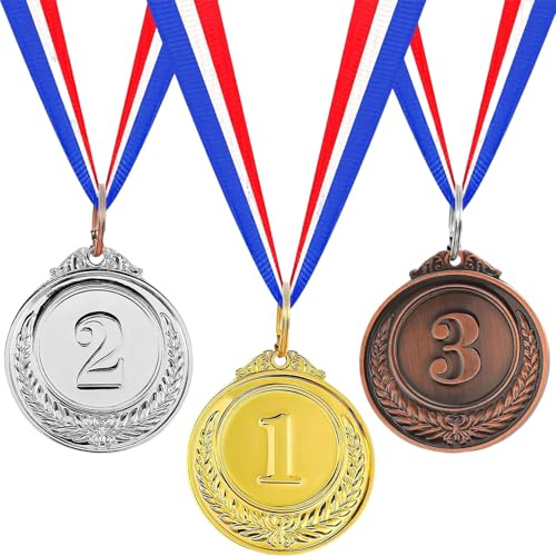 Doukesh 3 Pack Medals for Children, Gold Silver Bronze Award Medals with Ribbon, 1st 2nd 3rd Number Medal Gold Medals for Kids Adults, Sports Day Prizes, Gymnastics Competitions, Party Favours