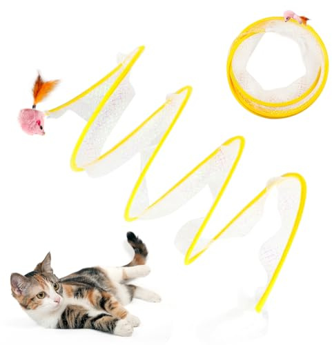 Spiral Tunnel Katzenspielzeug, Faltbare Spirale Katzentunnel Kätzchen Faltbares Spielzeug Dekompression Feder Spule Spielzeug für Indoor Katzen (Gelb)