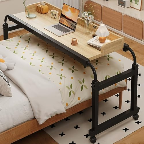 Generico Tavolino da Letto Regolabile con Ruote - Scrivania Portatile per Laptop per casa e Ospedale, Tavolo da Lavoro Regolabile in Altezza sul Comodino, Comodo Vassoio da Letto per l'uso in Camera