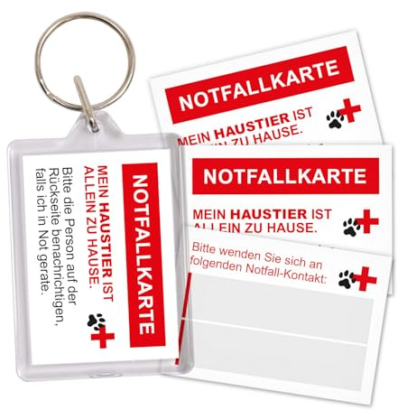 iSecur 2x Notfallkarte für Haustiere Schlüsselanhänger - you0155 | Acryl Anhänger mit Schlüsselring, haustier-Rettung Sicherheit, Rückseite zum Beschriften, Notfallkontakt