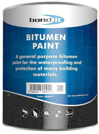 Bond It Bitumen Paint – Black, 5L | General Purpose Waterproof Bituminous Paint | Coating for Metal – Concrete – Wood & Roofing | Weatherproof & Anti-Corrosive Sealant for Outdoor Surfaces