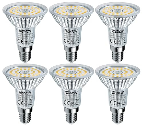 WSMCN E14 R50 6,5W LED Lampen Neutralweiß 4000K 770LM, Ersetzt 100W Halogen | 6 Stücke LED Birnen, Nicht Dimmbar Leuchtmittel, AC 230V Strahler 120° Abstrahlwinkel Flimmerfrei Reflektorlampen