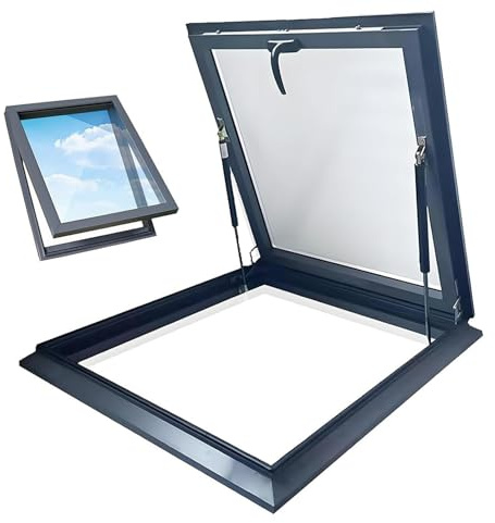 Toit Fenêtre de Fenêtre de toit type puits lumière, cadre en alliage d'aluminium, trappe d'accès au encastrée avec porte sécurité, for véranda(70x60cm(2.3x2.0ft))