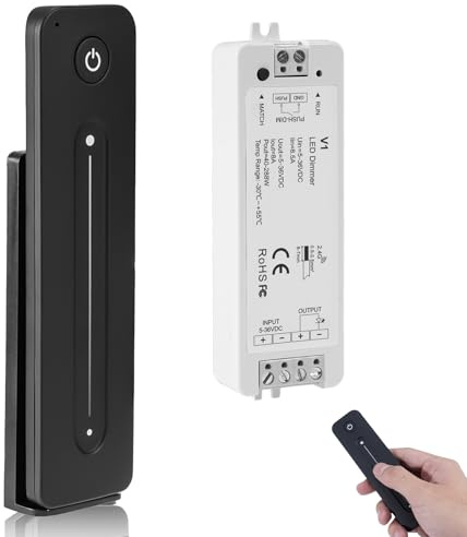 Jaxiyun 2,4GHz RF Controller dimmer LED con telecomando, DC 5V-36V 8A controller per strisce LED con telecomando touch, interruttore dimmer a distanza per strisce LED monocolore dimmerabili