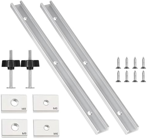 2 binari a T in lega di alluminio da 400 mm, con viti, scanalatura a T, per la lavorazione del legno, contiene 2 M8, 2 M6 e 2 M8, blocco scorrevole
