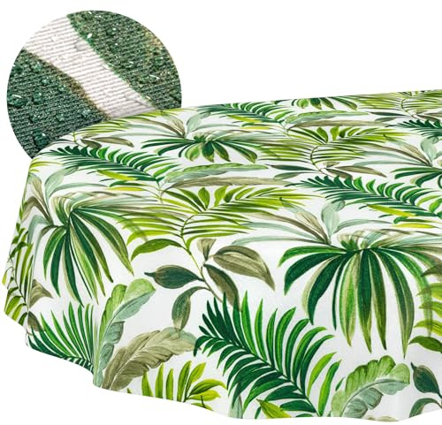 ANRO Nappe Lavable - Motif Palmiers - Ovale - 200 x 140 cm - Imperméable - pour l'intérieur et l'extérieur - Effet Lotus - Bord coupé