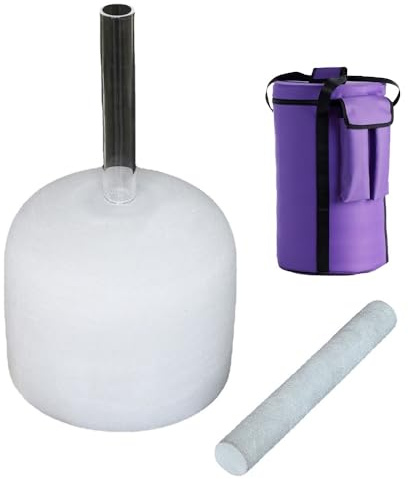 6 Tums Ihåligt Handtag Klar Kvartskristall Sångskål | Professionell sjutonstunningsskål, for ljudläkning och meditation, med väska och sticka(E4 tone,432hz)