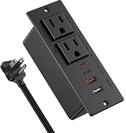 30W USB C Recessed Power Strip,Flat Plug Power Strip,2 Outlets 4 USB Ports,Furniture Flush Mount Desk Outlet,Recessed Outlet for Side Table/Sofa Table,10ft Cord(Black)