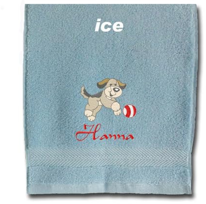 Besticktes Gästehandtuch Kinderhandtuch spielender Hund | Personalisiert mit Namen, verschiedene Handtuchfarben
