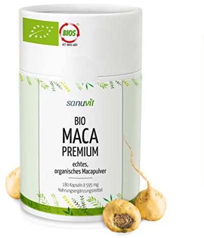 Sanuvit Maca BIO 120 Kapseln - Reinstoffprodukt direkt vom Hersteller (hypoallergene Manufaktur)