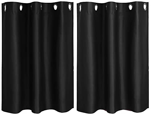 PiccoCasa 2er Set Gardine für Küche Polyester Scheibengardine Kurzgardine Blickdicht Kleine Gardine Schwarz 90H x 107B cm