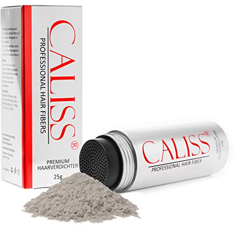 CALISS STREUHAAR 25 g – Schütthaar zur Haarverdichtung – Grau | Bei lichtem Haar & kahlen Stellen – Haarpuder Ansatz für natürliches Volumen & dichten Look
