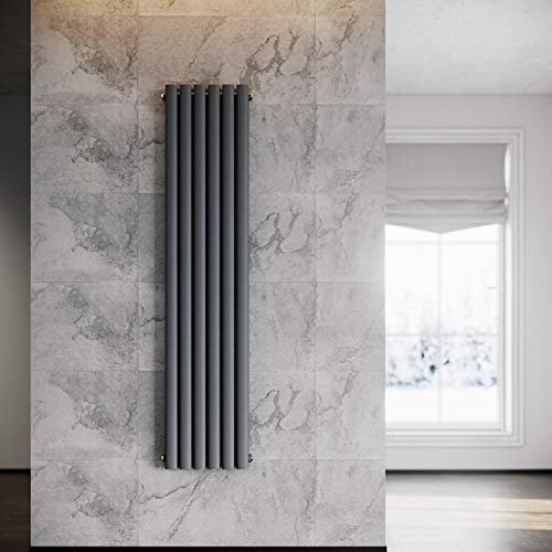 ELEGANT Heizkörper Modern Vertikal Anthrazit 1600x354mm Design Paneelheizkörper Röhren Doppellagig Flachheizkörper Mittelanschluss Heizung
