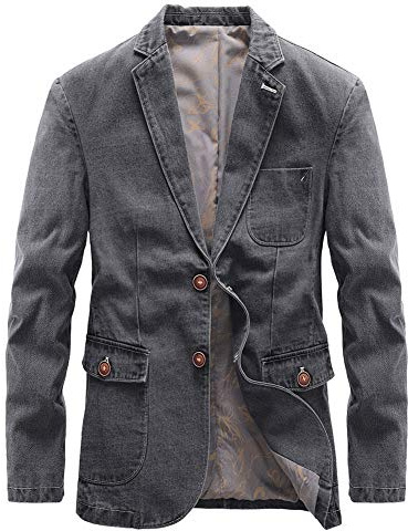 chouyatou Men's Notch Lapel Vintage Style Denim Suit Blazer Jacket Sport Coat (Medium, Grey)