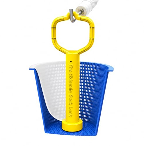 The Skimmie Sock Lock Removable Handle - Heavy Duty, Easy to Use, Fits Most Baskets, Plastic, Secures Skimmer Socks, Pool Skimmer Accessory | Removable handle keeps skimmer socks secure while filtering dog hair, pollen and debris