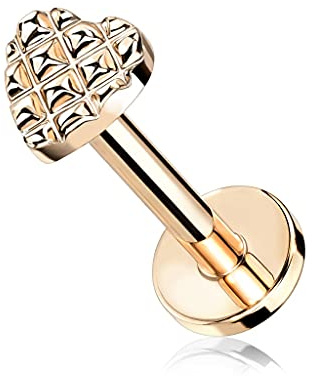 beyoutifulthings 1 Knorpel Ohr-Stecker Geprägtes Herz 8 mm Länge Roségold Cartilage Labret Piercing-s Tragus Edelstahl Schraub-Verschluss