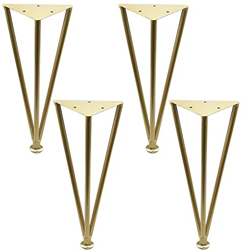 Geesatis 4 Pcs Gold Hairpin Table Legs Adjustable Metal Furniture Legs 3 Rod Feet for Coffee Table Desk, with Mounting Screws, Height 12 inch / 300 mm