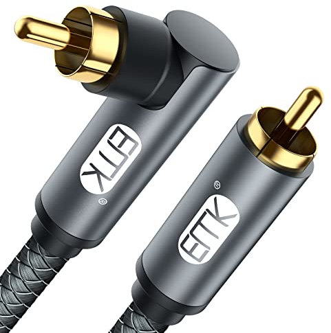 EMK Subwoofer Kabel, Digitales Koaxialkabel Cinch RCA Vergoldete Stecker Audio Kabel für Subwoofer,AV Receiver,Verstärker,Heimkino (Cinch zu 90 Grad Cinch Grau, 0,5M)