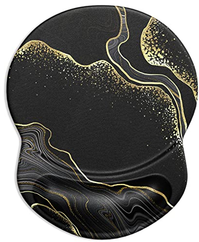 ITNRSIIET Ergonomisches Mauspad mit Gel-Handgelenkstütze Kleine Handgelenkauflage Glatte Oberfläche Rutschfeste PU-Unterseite Bequeme Büroartikel Schmerzlinderung, 22,1 x 18,3 cm, Schwarz Gold