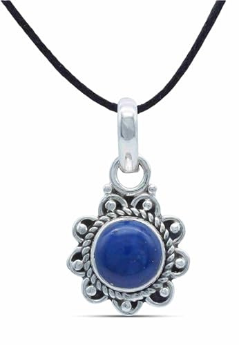 mantraroma ausgefallene Kettenanhänger Silber 925 Damen | echtes Silber, verschiedene echte Steine zur Auswahl, Kettenanhänger am Band, handarbeit aus Indien, im Geschenkbeutel