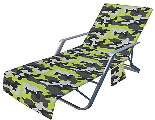 Highdi Schonbezug Liegestuhlauflage, Camouflage Schonbezug für Gartenliege, Strandliegenauflage mit Taschen, Mikrofaser Handtücher für Strandliegen Liegestuhl (Tarnung 8,75x210cm)