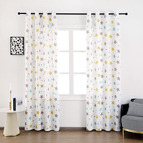 Dalina Textil - Cortinas Infantiles Niño Dos Panel de 140x260cm- Cortina Juveniles Estampado de Estrellas para Habitación Sala de Estar 2 Piezas