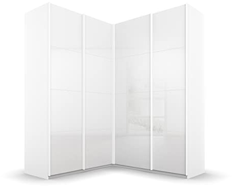Rauch Möbel QUADRA, Eckschrank, Farbe Hochglanz Weiß/Weiß, Breite 181 cm | Eckschrank mit Schwebetüren, 4-türig, für Schlafzimmer, Gästezimmer, Ankleidezimmer, Garderobe