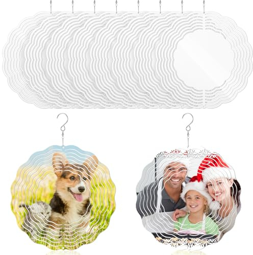 Sublimation Wind Spinner Blanks 3D Aluminum Wind Spinners Hanging Wind Spinners DIY Crafts Ornaments for Indoor Outdoor Garden Yard Window Porch Front Door Decoration (10 Pack, 8 Inch)