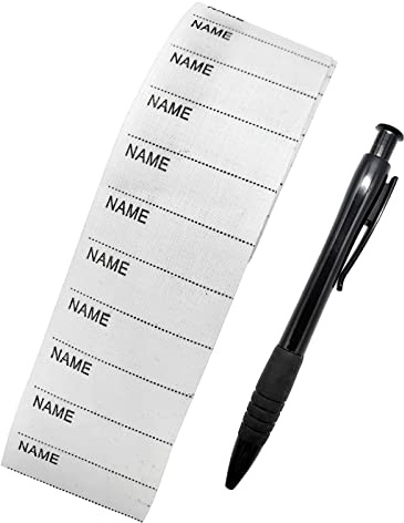 Desenda 100 PCS Iron on Name Labels, Washable Name Tapes with Pen | Fabric Label Stickers, Sew on Uniform, For Clothes, School Uniform, Bags, Scarves, Nursing Home Laundry Uniforms, Camp Care