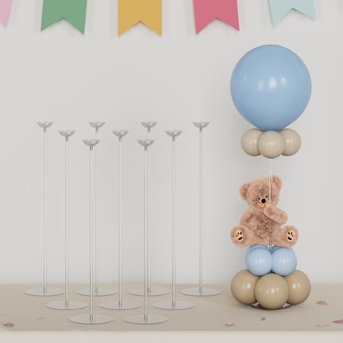 YALLOVE Kit di supporto per palloncini da tavolo in acrilico trasparente, 60 cm 10 pacchetti di supporto per palloncini con base per la decorazione di feste da centrotavola