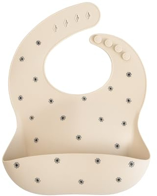 Mushie Bavoir en silicone pour bébé | Bavoirs imperméables à ajustement réglable | Bavoirs d'alimentation pour bébé faciles à nettoyer | 4 tailles réglables avec poches avant profondes | 100 % sans