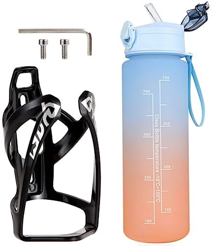 Fahrrad Flaschenhalter Set, Fahrrad Getränkehalter mit 750ML Motivierende Sport-Wasserflasche, Leichter Mountainbike Wasserflasche Käfig Zeitmarkierungen Sportflasche Set für Fahrrad Radfahren