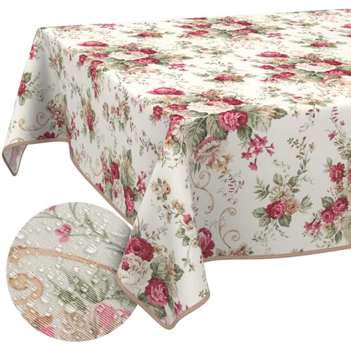ANRO Tischdecke abwaschbar Rosen mit Saum 100x140 cm Tischwäsche | mit Saum eingefasst – schmutz- & wasserabweisend, pflegeleicht – waschbar bei 30 °C – ideal für Garten, Terrasse & Esszimmer
