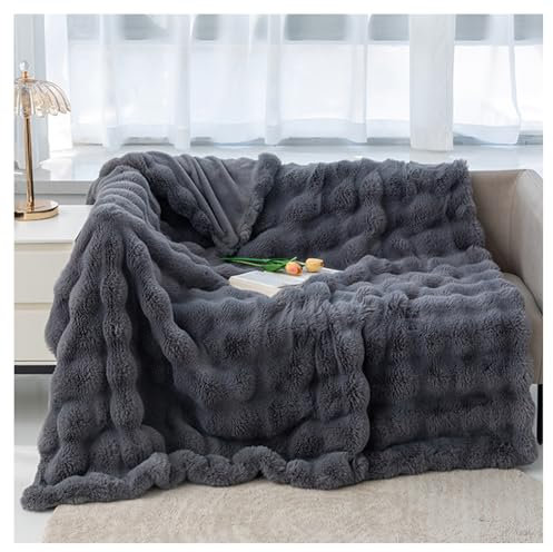 Ergocar Kuscheldecke, Weiche Künstliches Kaninchenfell Decke, Flauschig Sofadecke Doppelgesicht Dicke Decke für Couch, Stuhl und Bett, Dekorative für alle Jahreszeiten
